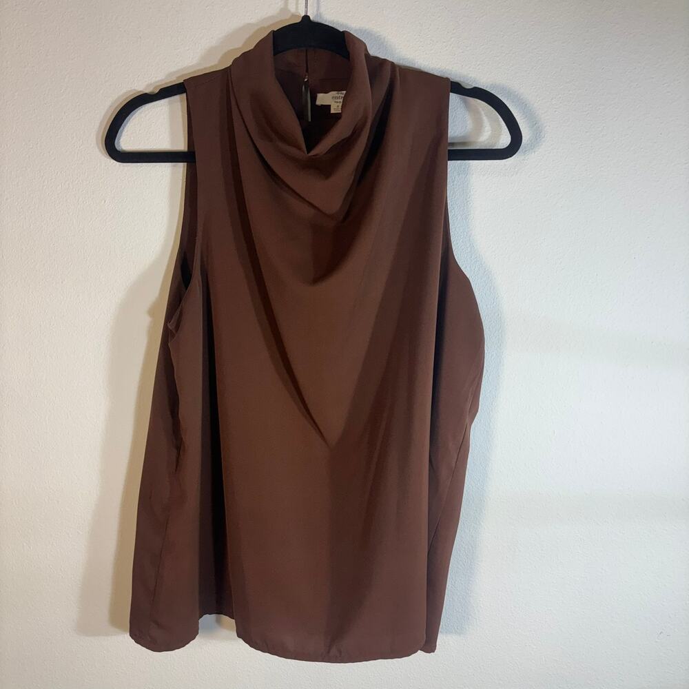 Entro Womens Small Brown Cowl Neck Sleeveless Blouse Draped Career Work Top